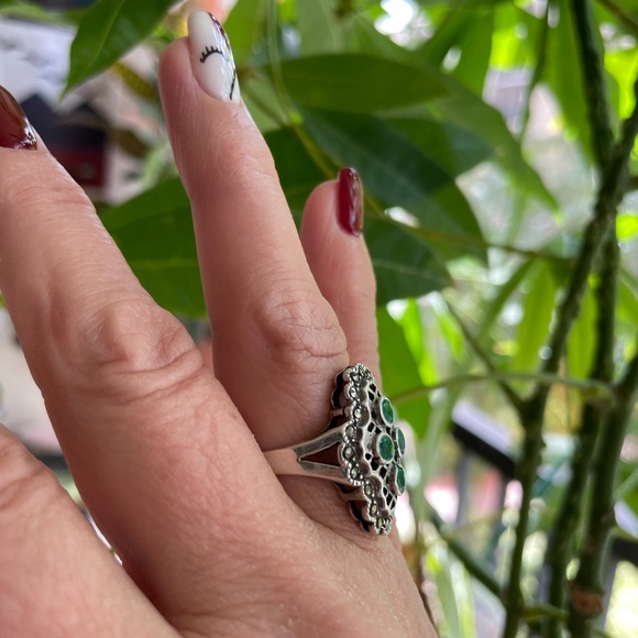 Emerald /Marcasite S925 sterling silver ring - Picture 4 of 11